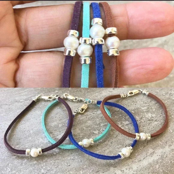 Skinny Bracelet,Faux Suede,Pearl Bracelet,Friendship Bracelets,Stacking Bracelet - Picture 4 of 5